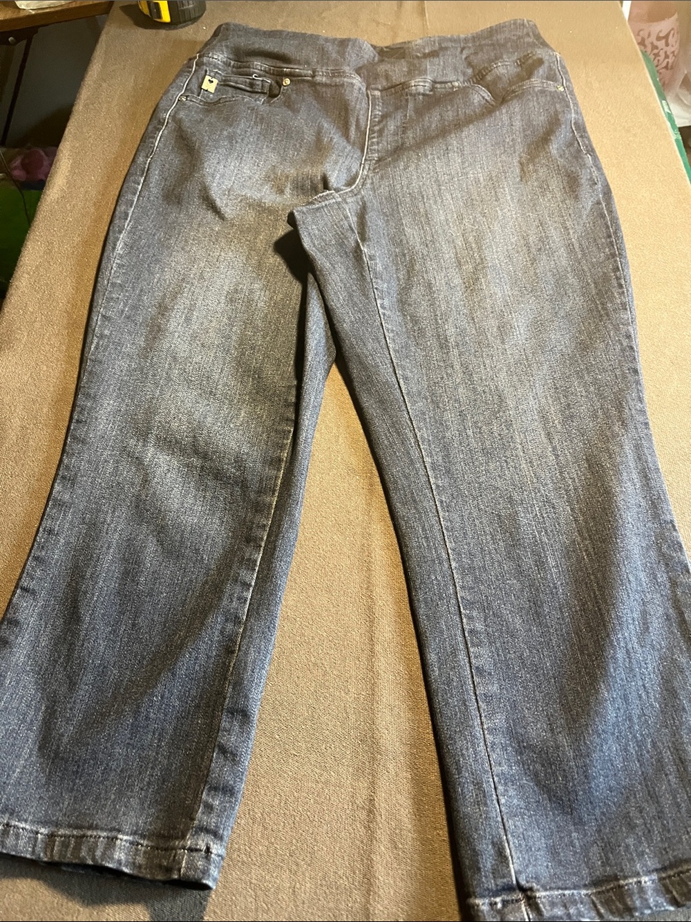 Belle by Kim Gravel Straight Leg Jeans in Dark Blue Denim capris